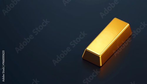 Shining gold ingot isolated on dark background, symbol of wealth, 3D illustration