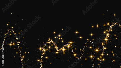 Gold glittering confetti wave and stardust