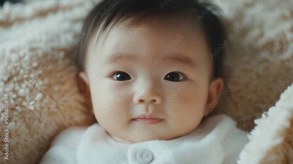 Adorable Newborn Southeast Asian Baby in White Outfit on Soft Blanket Perfect for Parenting and Baby Care Themes Adorable Newborn Southeast Asian Baby in White Outfit on Soft Blanket Perfect for Parenting and Baby Care Themes