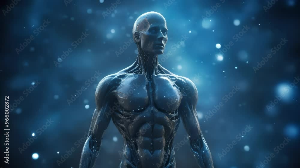 Blue Humanoid Figure in Abstract Background Blue Humanoid Figure in Abstract Background