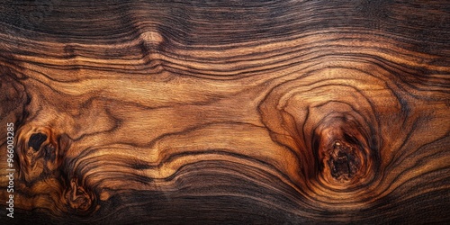 Close-up of Swirling Grain Patterns in Dark Wood