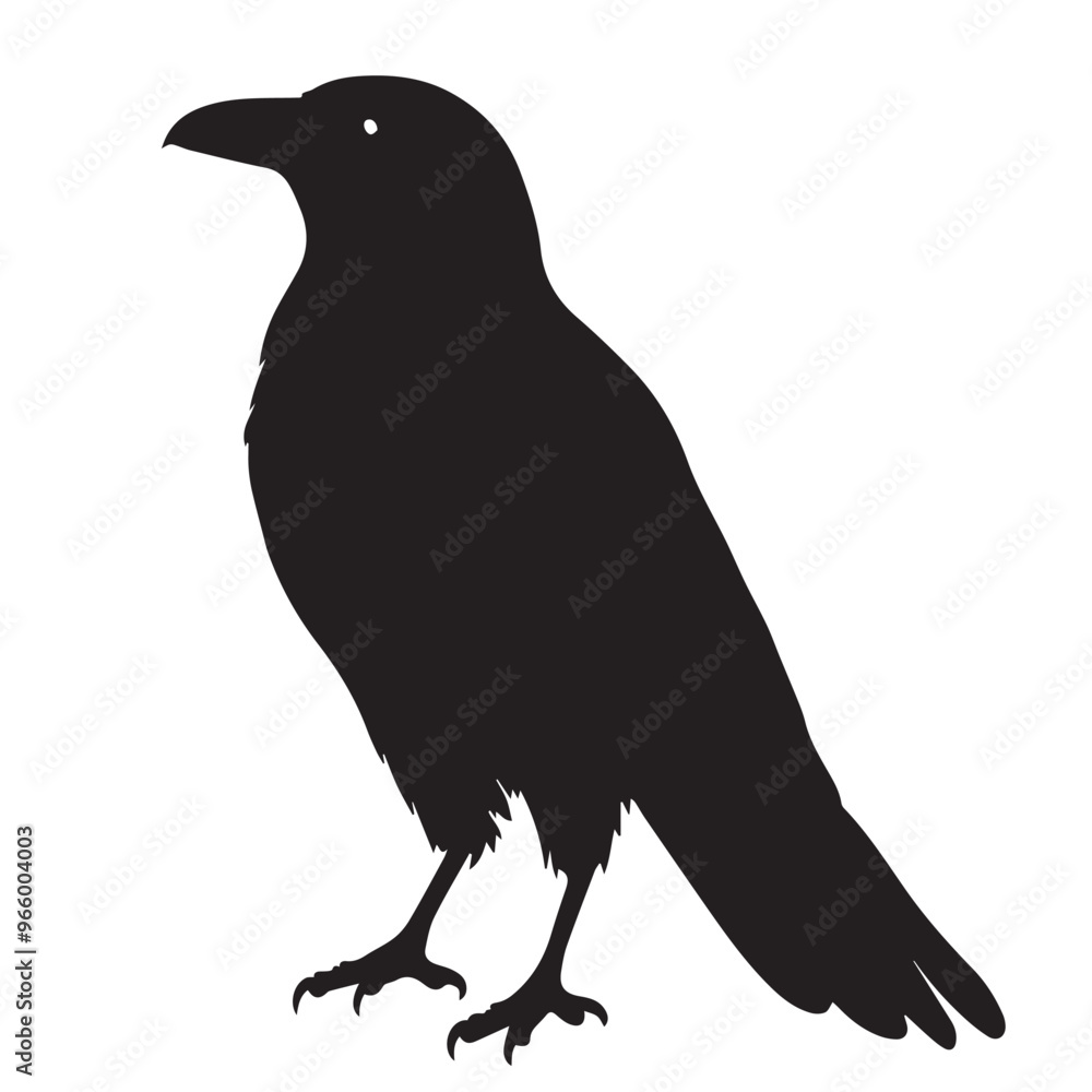 Fototapeta premium Raven in cartoon, doodle style . Image for t-shirt, web, mobile apps and ui. Isolated 2d vector illustration in logo, icon, sketch style, Eps 10, black and white. AI Generative