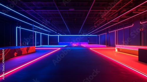 Indoor Arena for Drone Racing with a Neon-Lit Obstacle Course