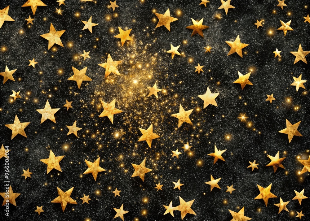A Black Velvet Background With Gold Stars Scattered Like Glittering Dust. A Black Velvet Background With Gold Stars Scattered Like Glittering Dust.
