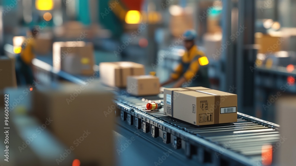 Conveyor Belt with Packages in a Warehouse Conveyor Belt with Packages in a Warehouse