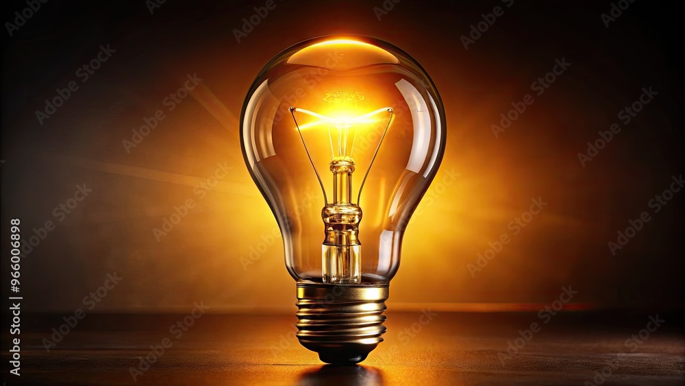 A Brightly Lit Incandescent Light Bulb Glows With A Warm, Yellowish Hue Against A Dark Background. A Brightly Lit Incandescent Light Bulb Glows With A Warm, Yellowish Hue Against A Dark Background.