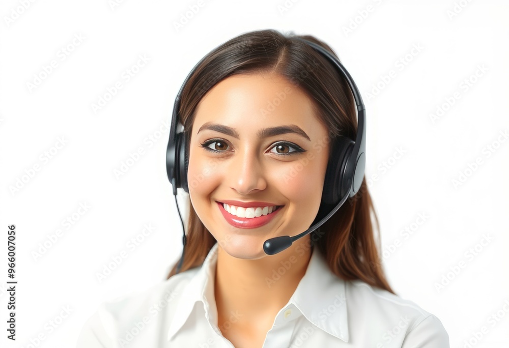 Portrait of a smiling female call center agent with a headset is Portrait of a smiling female call center agent with a headset is