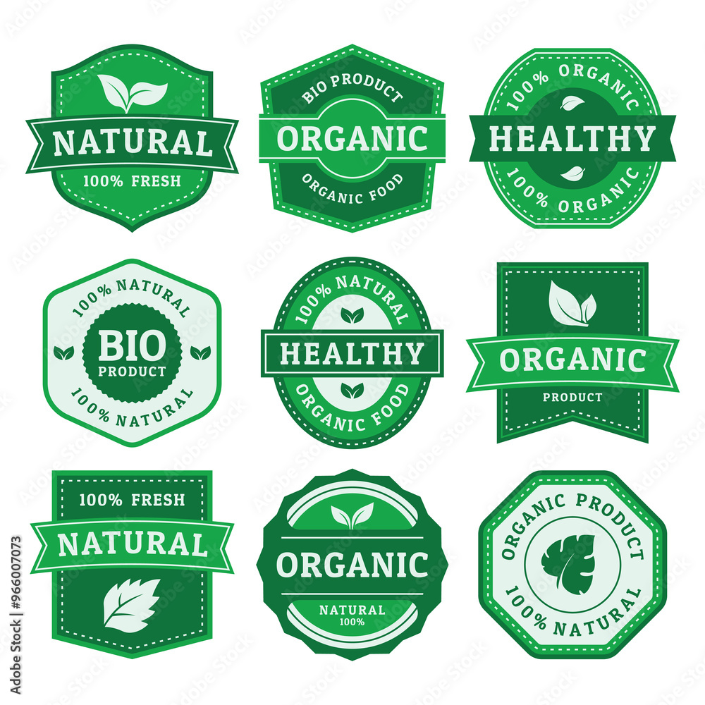 Natural product badge vector set Natural product badge vector set