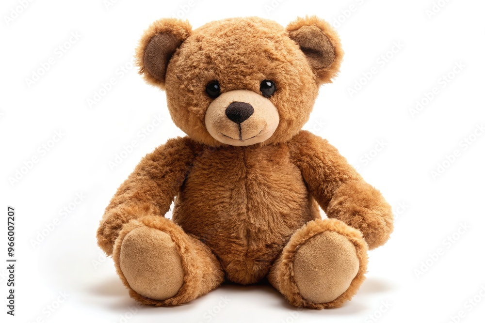 A Brown Teddy Bear Sits Upright On A White Background, With Its Head Tilted And A Friendly Expression. A Brown Teddy Bear Sits Upright On A White Background, With Its Head Tilted And A Friendly Expression.