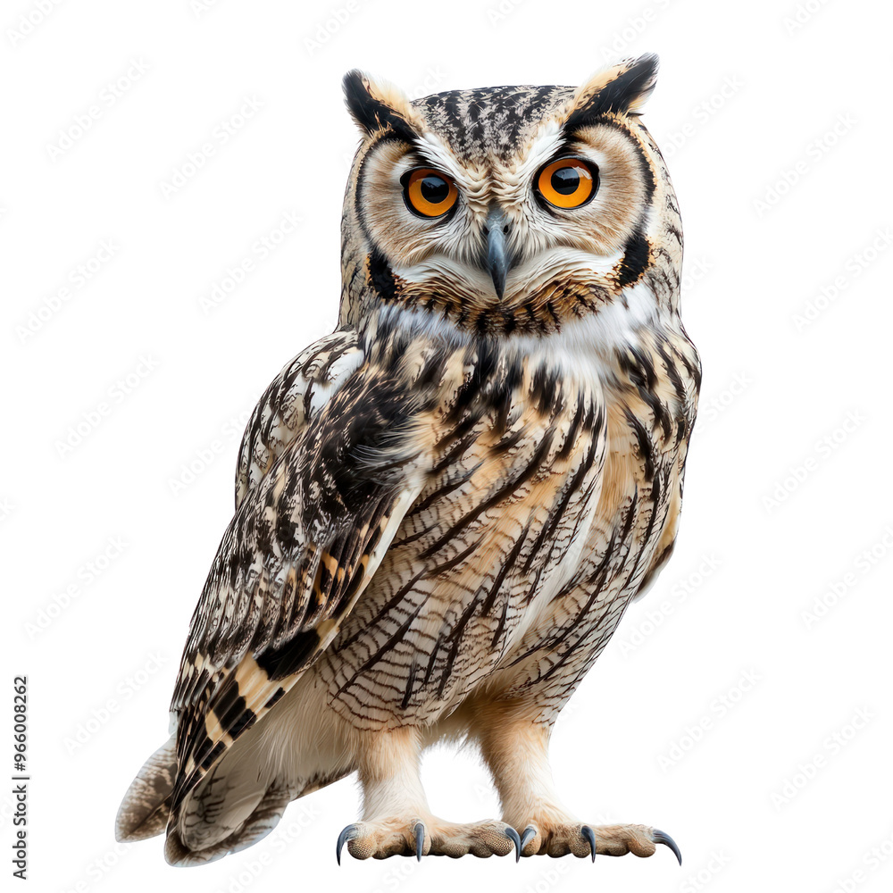 Naklejka premium Majestic Owl with Intense Gaze - A Symbol of Wisdom and Mystery.