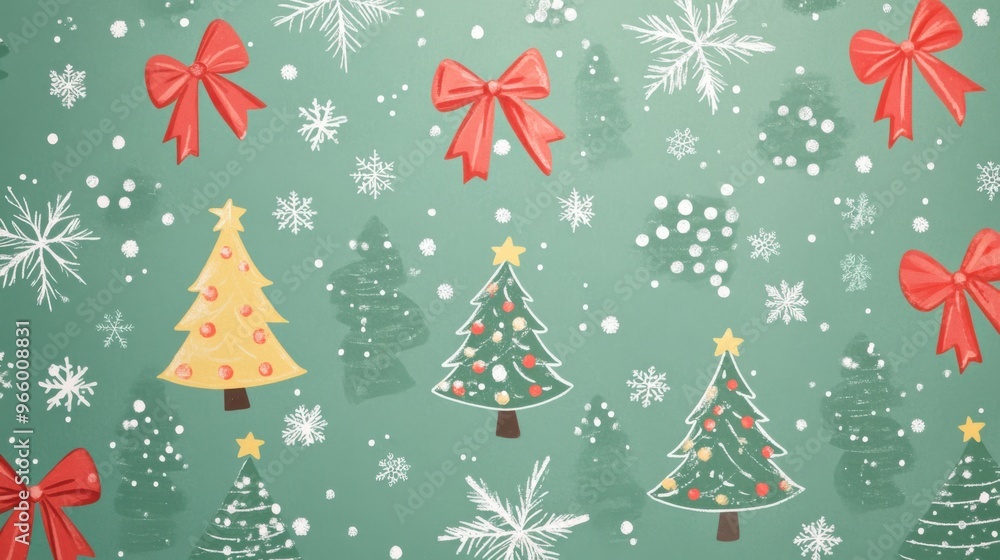 Light, fresh-colored wrapping paper with small, evenly spaced Christmas trees Light, fresh-colored wrapping paper with small, evenly spaced Christmas trees