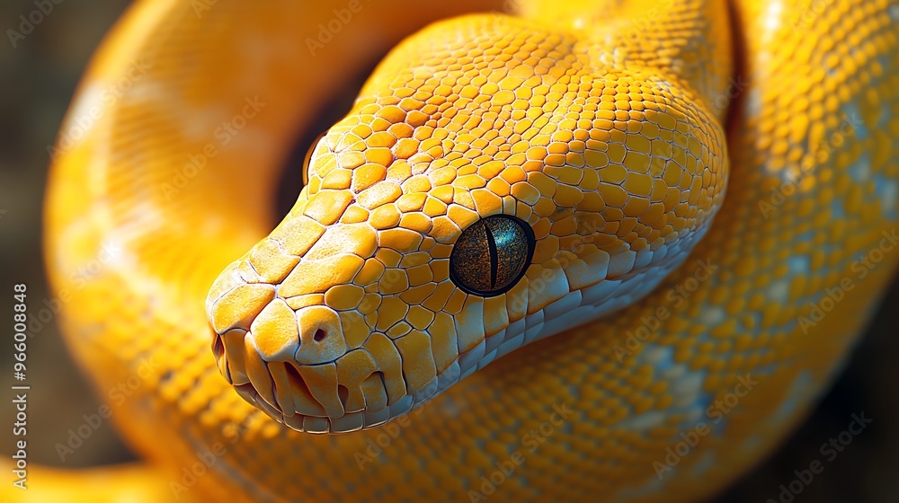 Fototapeta premium Hypnotic Close-Up of a Yellow Python - Hyper-realistic Cinematic Serpent with Exquisite Patterns in High Quality