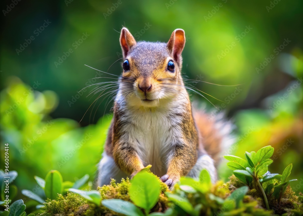 A Close-Up Photograph Of A Squirrel In Its Natural Habitat, Surrounded By Lush Vegetation And A Blurred Background A Close-Up Photograph Of A Squirrel In Its Natural Habitat, Surrounded By Lush Vegetation And A Blurred Background