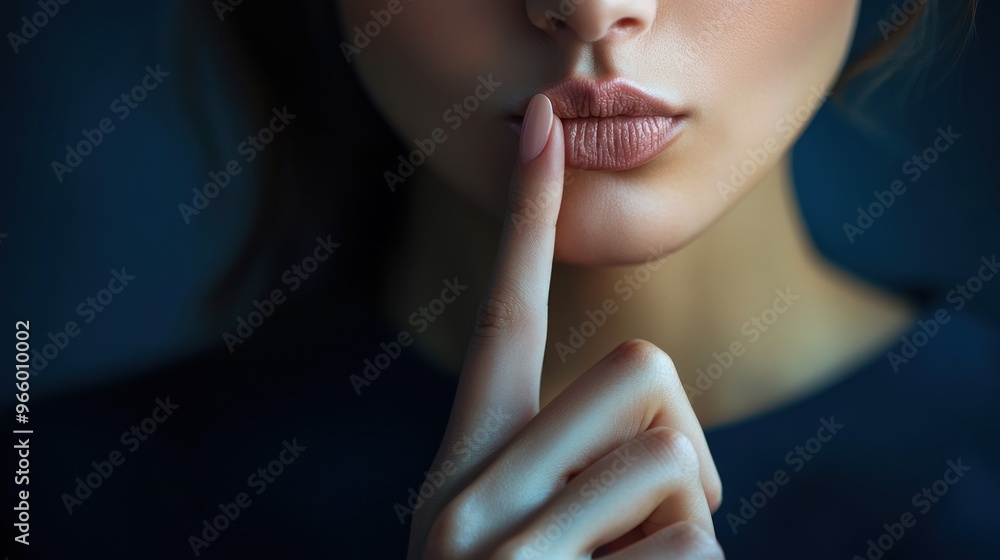 Naklejka premium Woman's finger on lips, shh gesture