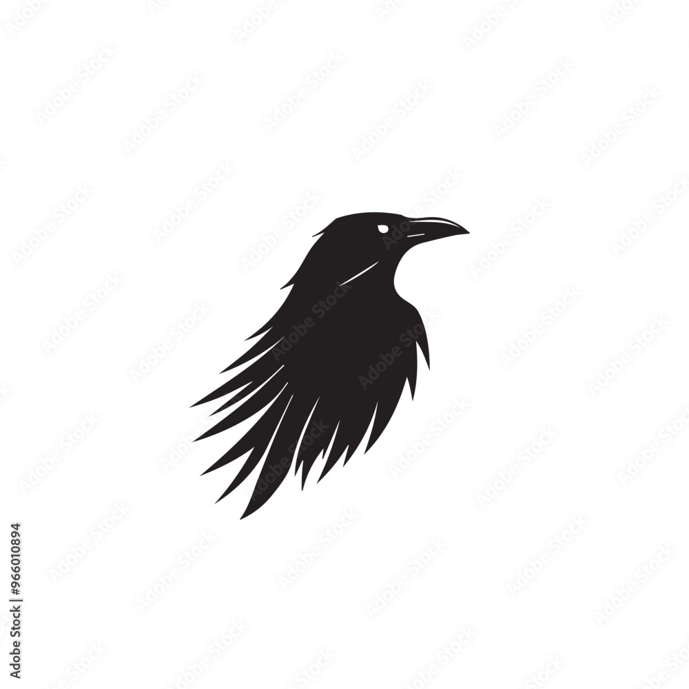 Fototapeta premium Raven in cartoon, doodle style . Image for t-shirt, web, mobile apps and ui. Isolated 2d vector illustration in logo, icon, sketch style, Eps 10, black and white. AI Generative
