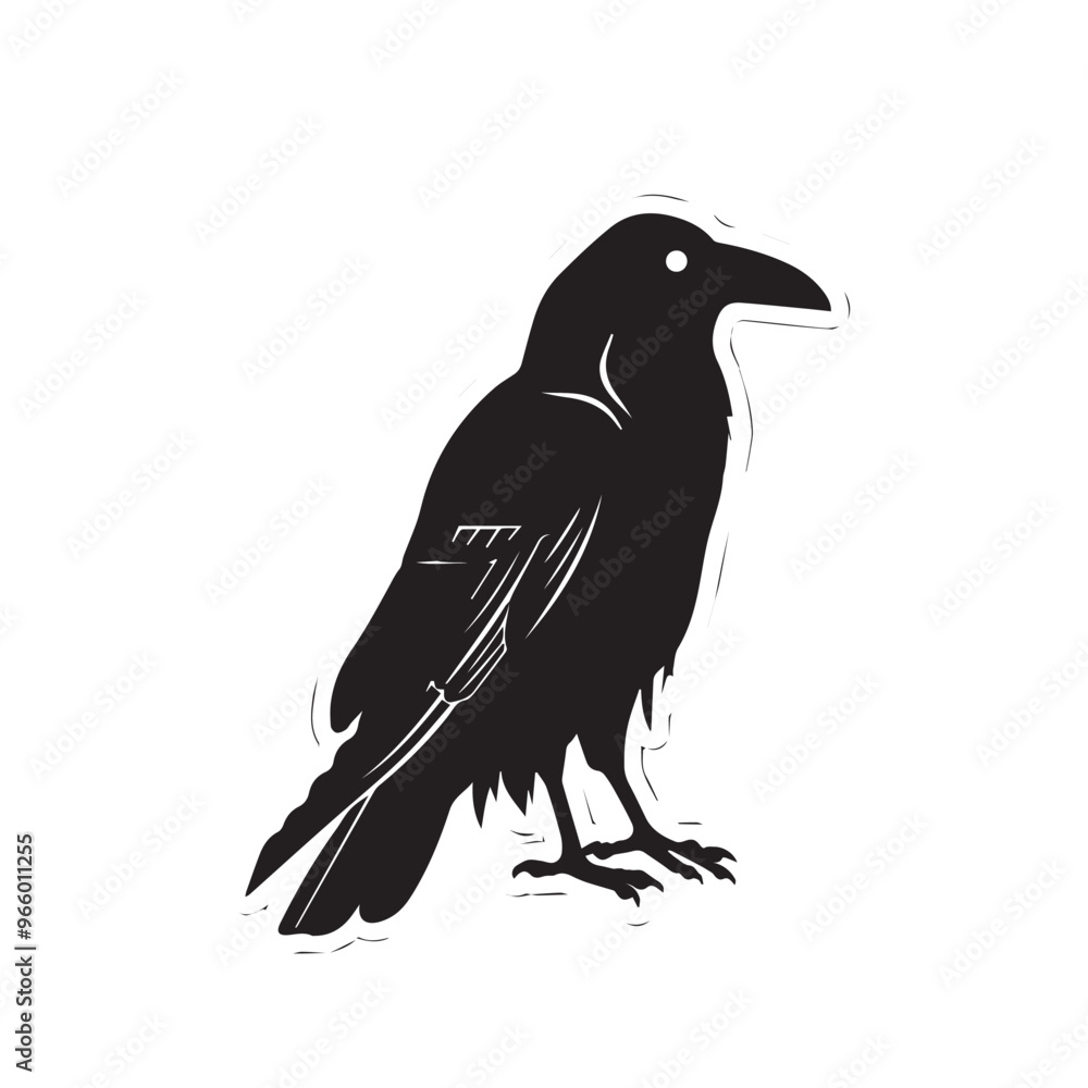 Fototapeta premium Raven in cartoon, doodle style . Image for t-shirt, web, mobile apps and ui. Isolated 2d vector illustration in logo, icon, sketch style, Eps 10, black and white. AI Generative