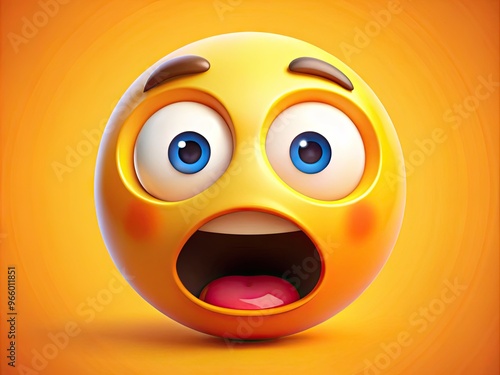 A comedic illustration of a cartoon face with eyes wide open, mouth agape, and a bright yellow shocked emoji superimposed over the forehead. photo