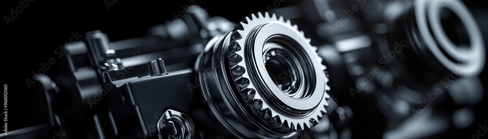 Close-up of a camera gear, showcasing intricate design and precision engineering on a dark background. Close-up of a camera gear, showcasing intricate design and precision engineering on a dark background.