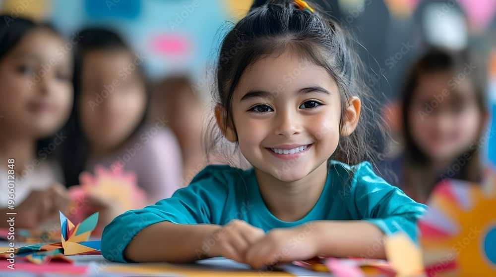 Vibrant Children Crafting Paper Creations with Traditional Hispanic Flair Vibrant Children Crafting Paper Creations with Traditional Hispanic Flair