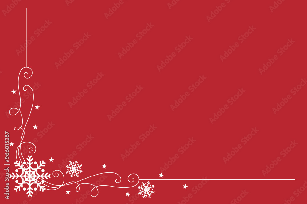 Merry Christmas decoration vector. One line drawing of Christmas snowflake. winter and cold flake symbol on red backgroud