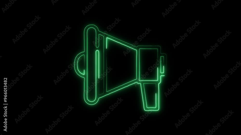Glowing neon line Megaphone icon isolated on black background. HD Video motion graphic animation Glowing neon line Megaphone icon isolated on black background. HD Video motion graphic animation