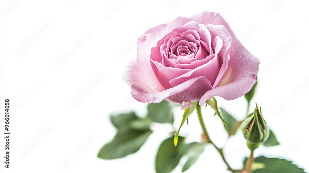 A single pink rose in full bloom, isolated against a white background, ready for creative compositions. A single pink rose in full bloom, isolated against a white background, ready for creative compositions.