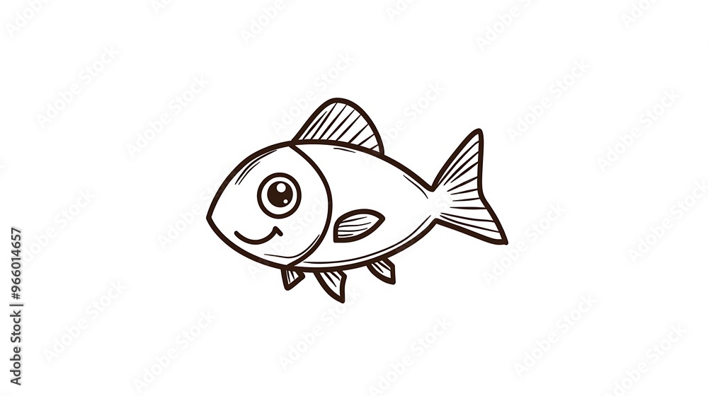 Minimalist Little Fish Logo in Cute Cartoon Style on White Background Minimalist Little Fish Logo in Cute Cartoon Style on White Background
