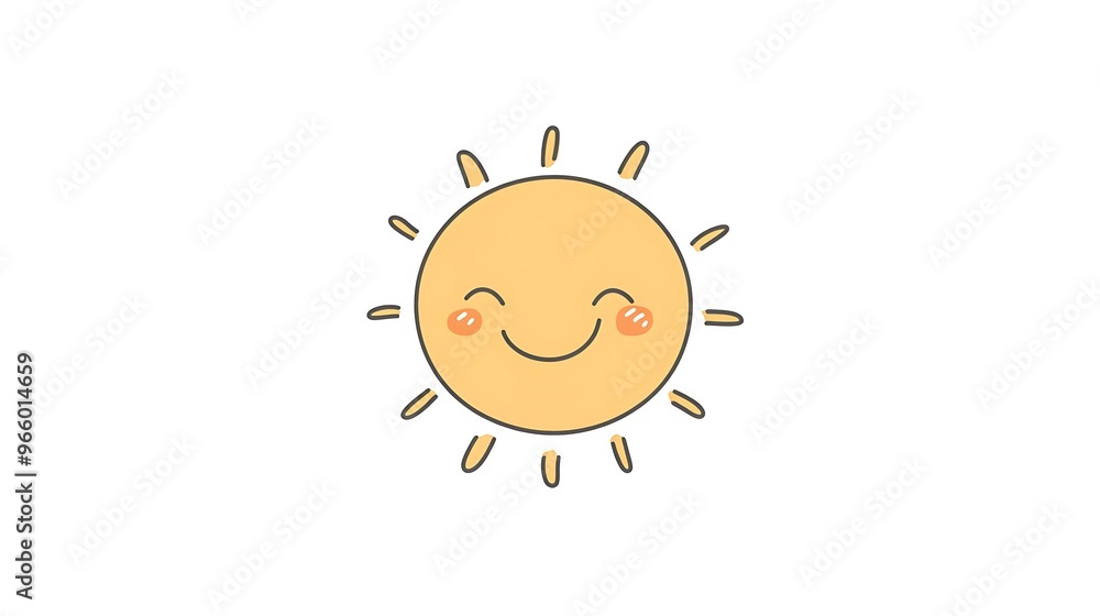 Minimalist Smiling Sun Line Drawing Logo on White Background in Cute Cartoon Style Minimalist Smiling Sun Line Drawing Logo on White Background in Cute Cartoon Style