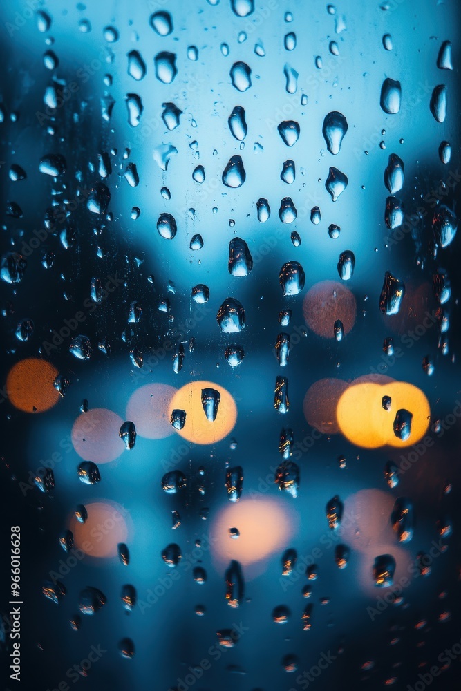 Raindrops on Glass with Blurred City Lights Behind Raindrops on Glass with Blurred City Lights Behind