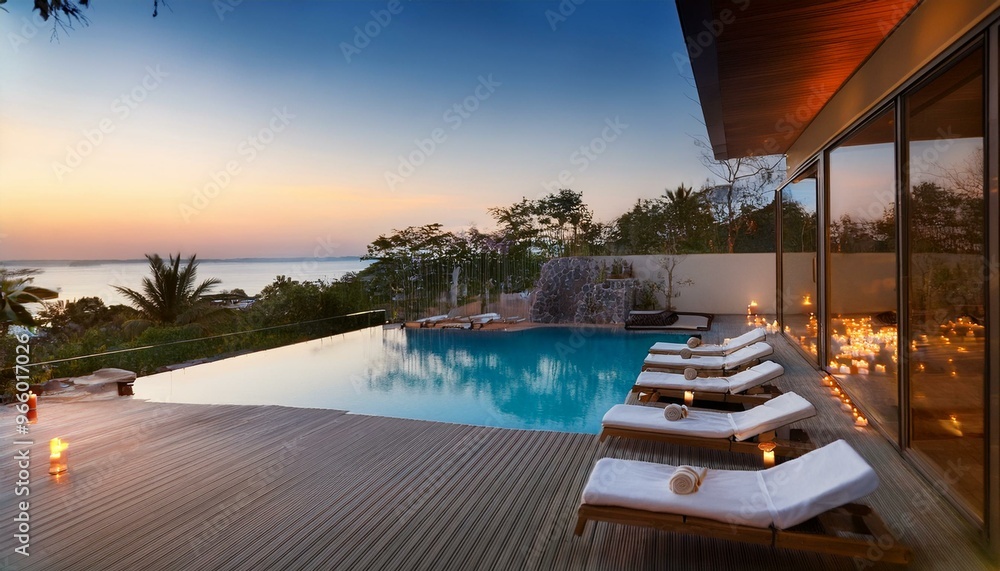 Fototapeta premium Spa treatment with a relaxing pool view