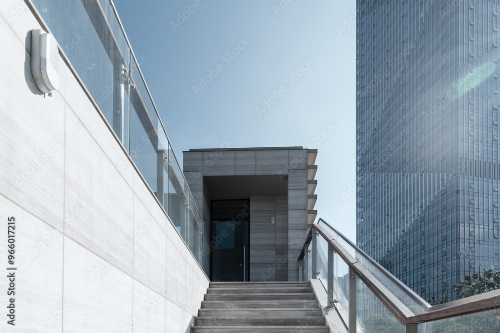 Fototapeta premium Modern Architectural Stairs Leading to a Contemporary Entrance