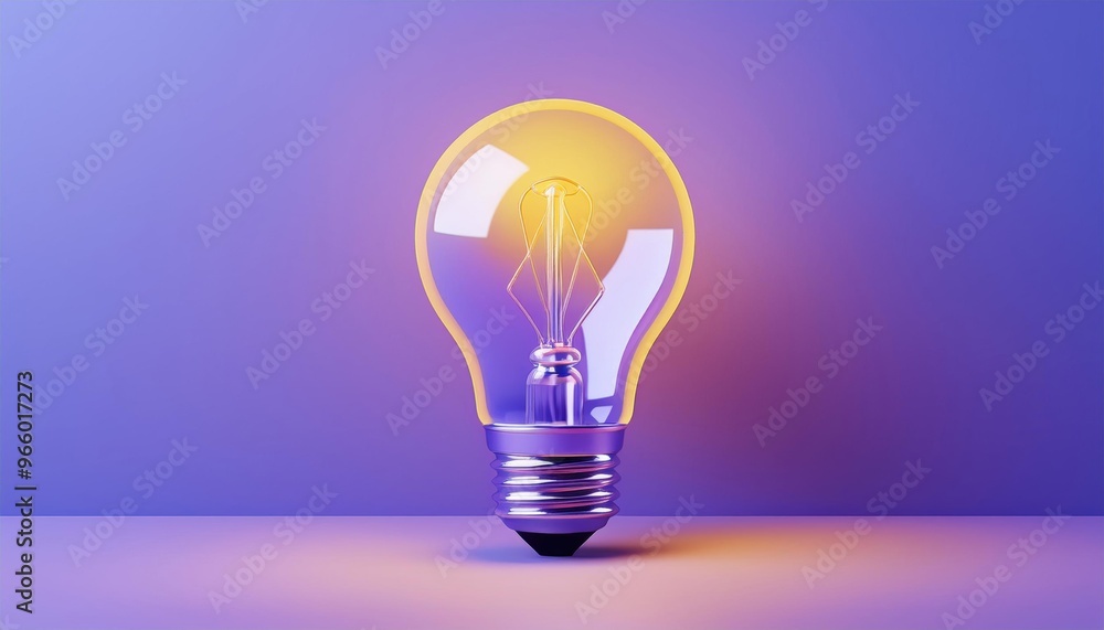 Glowing lightbulb with warm yellow light on purple background, representing innovation, creativity, and bright ideas in modern design concepts. Glowing lightbulb with warm yellow light on purple background, representing innovation, creativity, and bright ideas in modern design concepts.