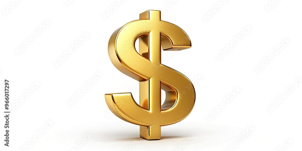 A golden metallic dollar sign icon isolated on a clean white background, symbolizing wealth, finance, and commerce, with subtle lighting and shadow effects. A golden metallic dollar sign icon isolated on a clean white background, symbolizing wealth, finance, and commerce, with subtle lighting and shadow effects.