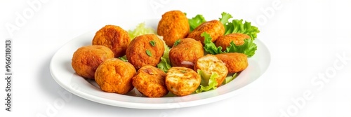 there is a plate of fried food with lettuce and cheese. photo