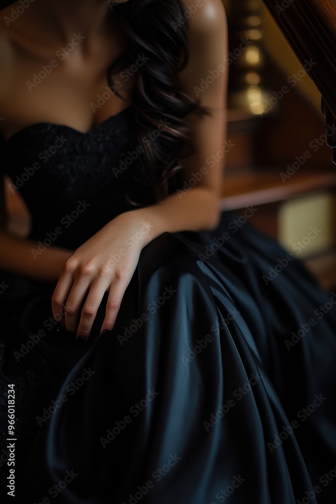 Elegant Model in Black Evening Gown