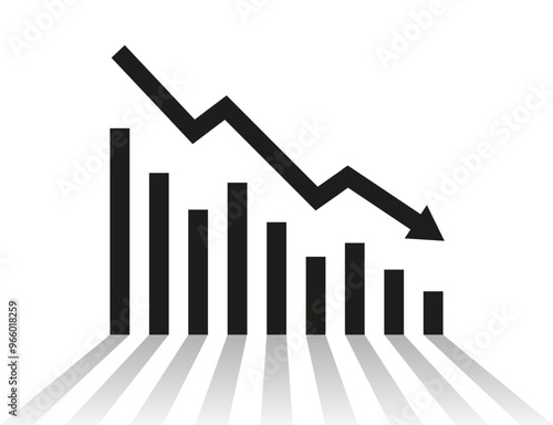 Graph with a reduction report. A dagram showing the recession and bankruptcy. Business and finance concept. Vector illustration