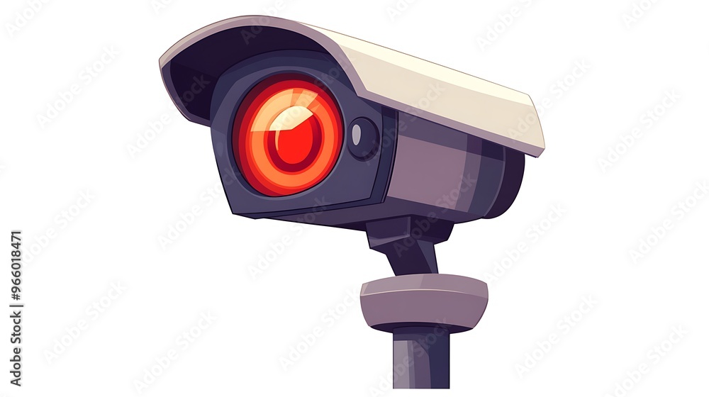 Cartoon Security Camera with Red Light in Flat Design Style on White Background Cartoon Security Camera with Red Light in Flat Design Style on White Background