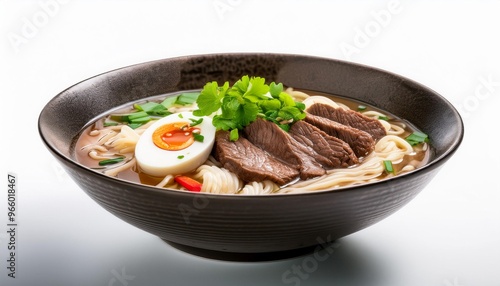 Chinese Food, Beef Noodle Soup on white background isolated.