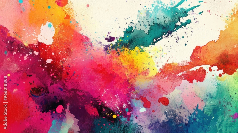 Fototapeta premium Bold, bright watercolor splashes in an array of colors with textured brushstrokes, offering a lively and energetic background.