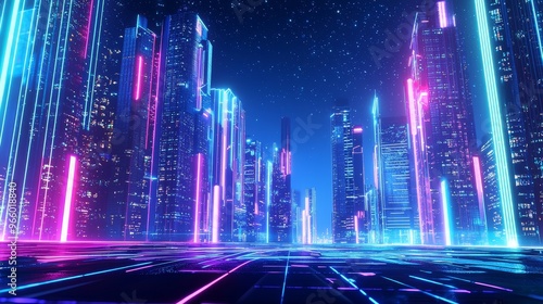 Backdrop of neon city synthwave futuristic 80s cyber landscape
