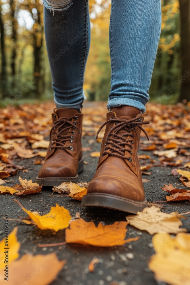Stylish Boots on a Leafy Autumn Trail Stylish Boots on a Leafy Autumn Trail
