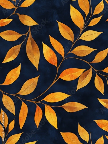 Colorful fall leaves pattern on a dark background showcasing autumn's vibrant...