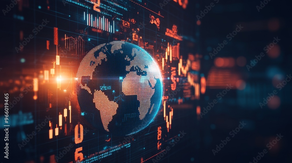 A digital representation of Earth surrounded by data visualizations, symbolizing global connectivity and technology. A digital representation of Earth surrounded by data visualizations, symbolizing global connectivity and technology.
