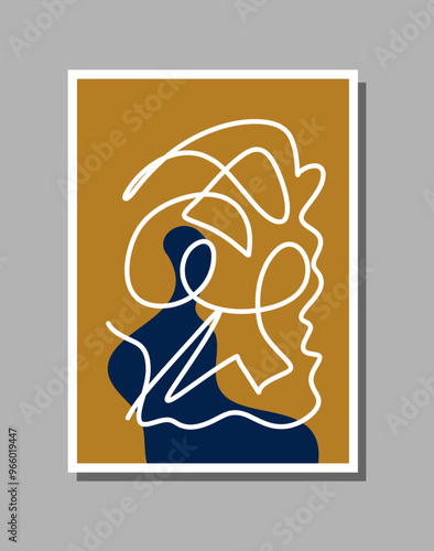 Print art line and shape, gold and blue color