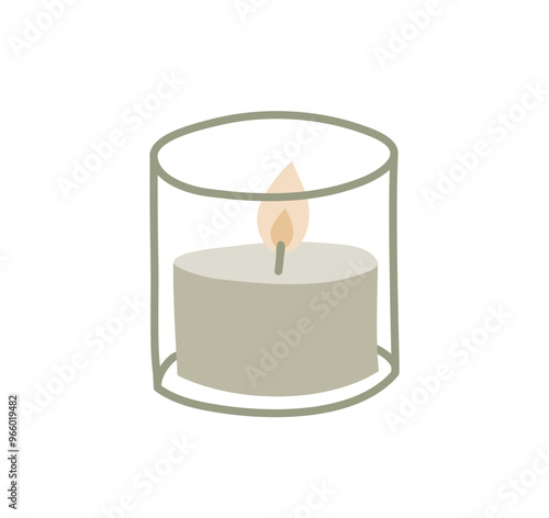 Vector single clipart candle in color. Burning Christmas aesthetics candle. Hand drawn illustration. Single drawing isolated on white background. Element for design, print, sticker, card, decor, wrap