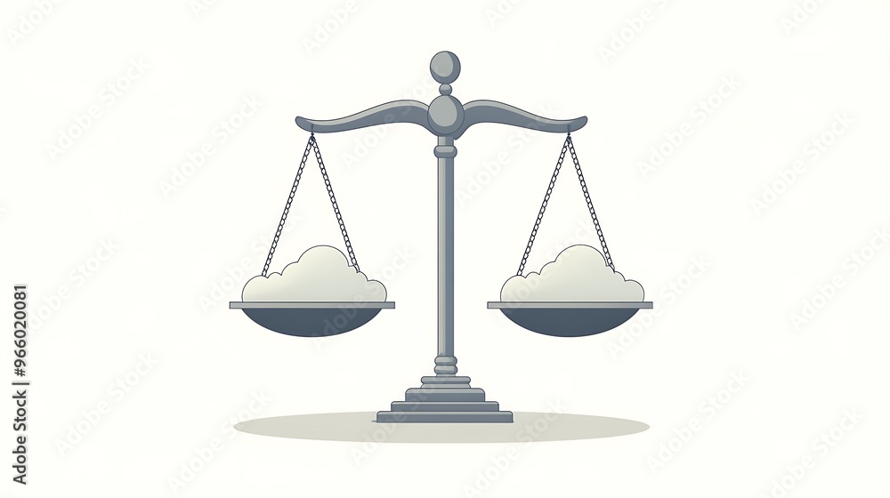 Equality in Digital Access: Balanced Scale with Clouds Illustration Equality in Digital Access: Balanced Scale with Clouds Illustration