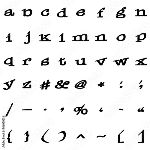 黒の変形した線がついた小文字