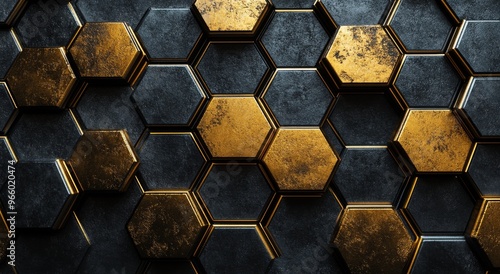 Textured hexagonal pattern with glowing edges creating a modern and futuristi...
