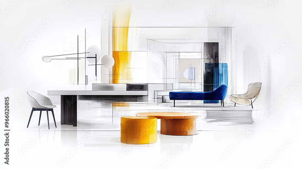 collage that merges hand-drawn sketches with 3D rendered images of interior designs, design project collage that merges hand-drawn sketches with 3D rendered images of interior designs, design project