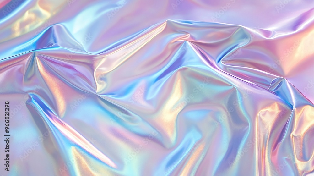 shiny holographic texture with gradient rainbow foil and iridescent effect, abstract pastel pattern with light metal finish for vibrant and futuristic design